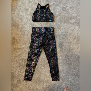 Black rainbow foil haze uplift TEREZ XL leggings and sports bra set
